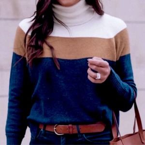J. Crew Turtleneck Sweater Small Colorblock Supersoft Yarn Long Sleeve Knit